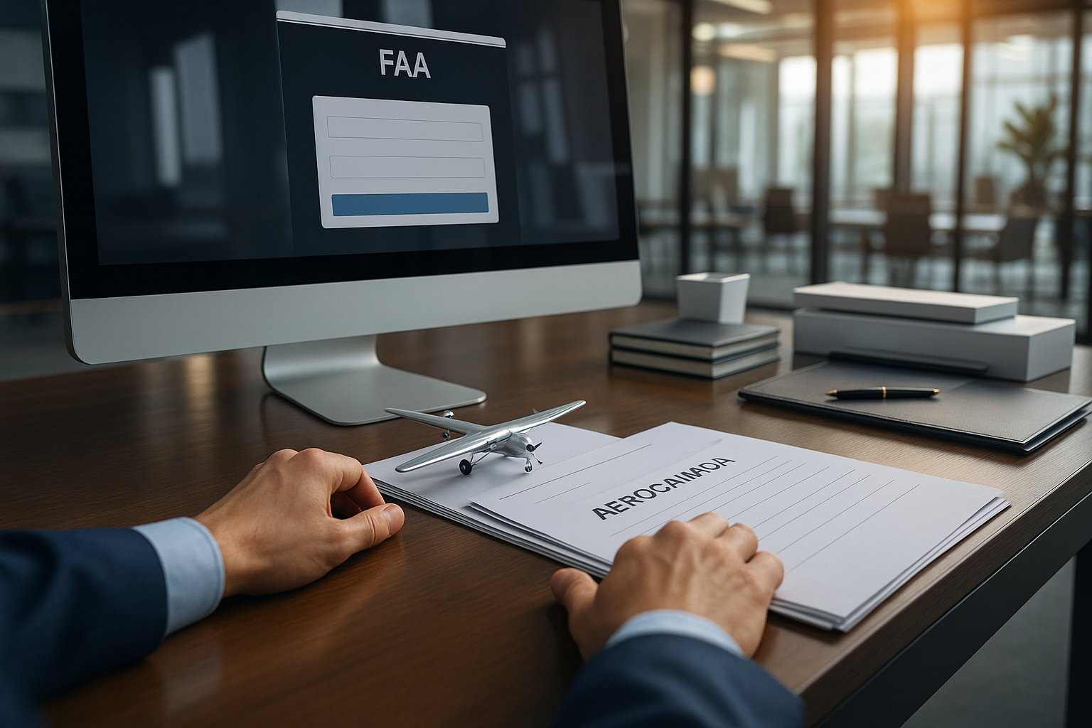 "AeroCanada documents and FAA screen in aviation compliance office"